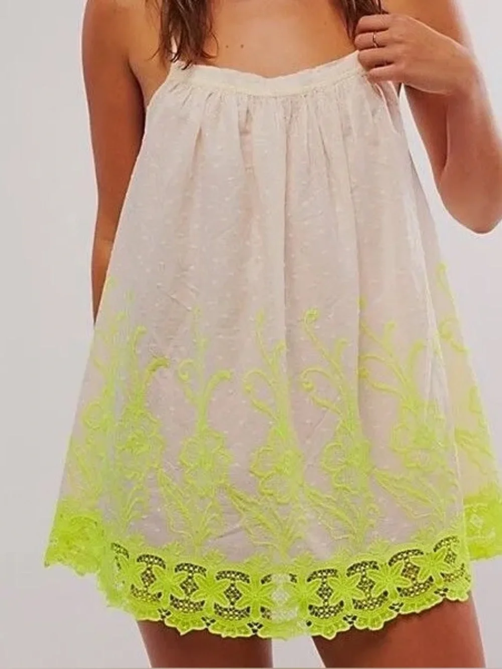 Free People| ‘Day Glow’ Lace Mini Slip (Lime)